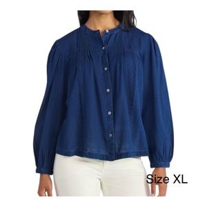 Time and Tru Women Pintuck Blouse with Long Sleeves, Button-Up Cottagecore Sz XL